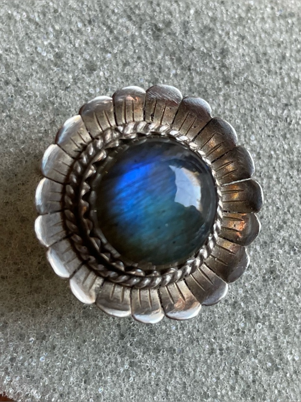 Labradorite Silver Floral Ring -